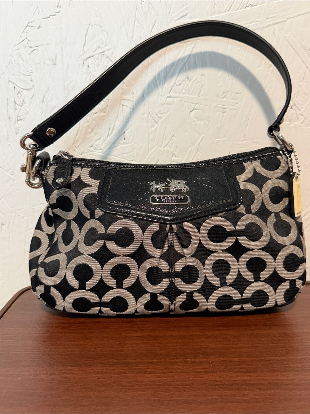Coach Black and Gray Signature C Pattern Shoulder Bag